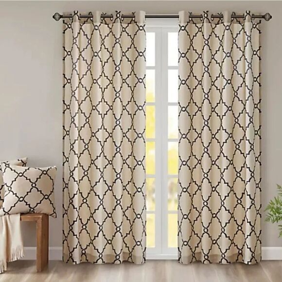 Madison Park Saratoga Window Panel Khaki/black - Picture 1 of 7